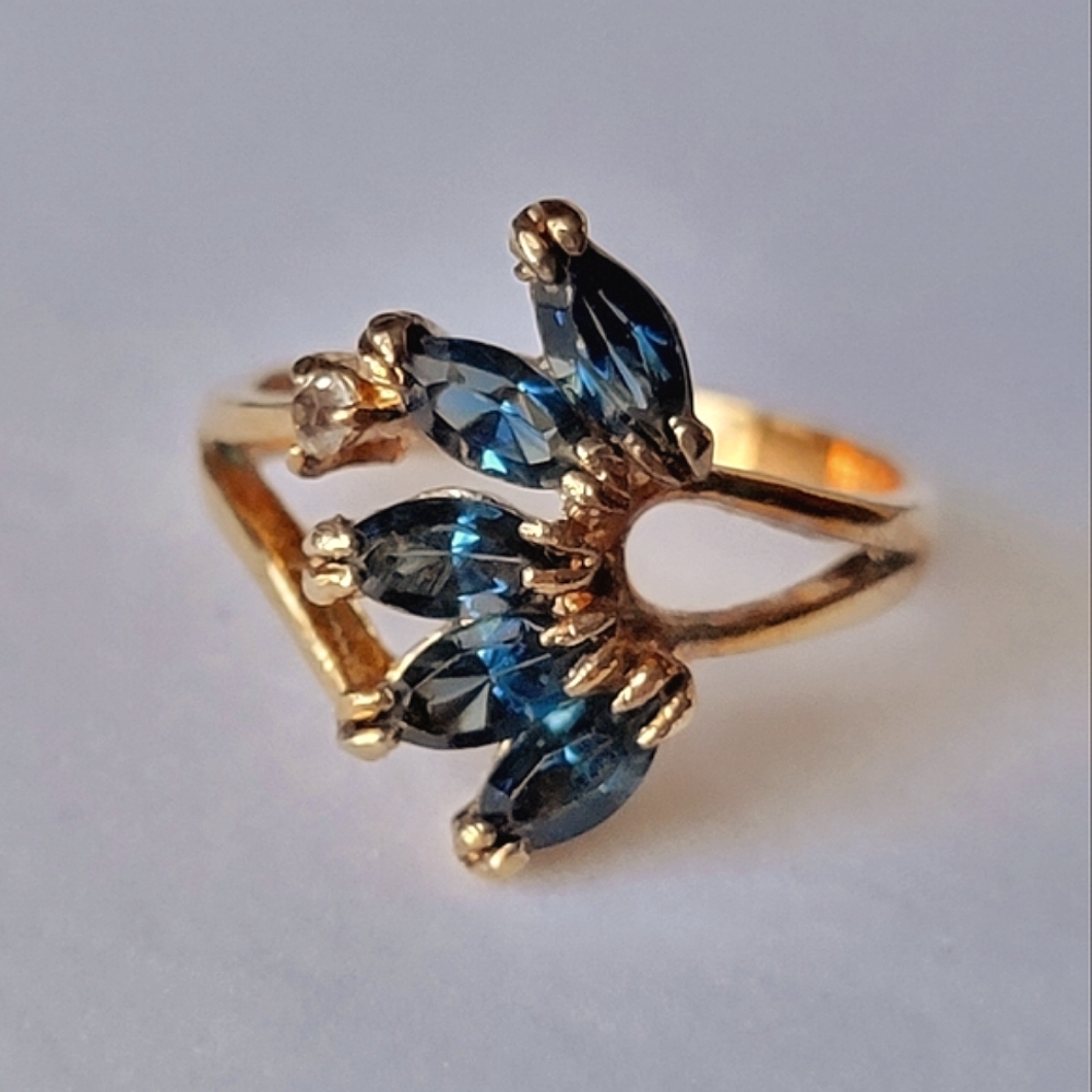 Vintage DAC Sapphire Simulated Gemstone Marquise Split Shank Ring  6¼ Gold GP